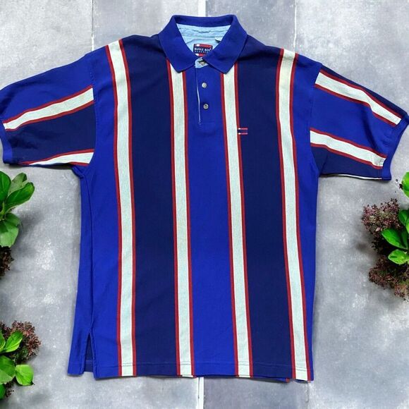 Bugle Boy Other - Bugle Boy Vintage 90s Blue White Red USA Striped Polo Shirt Men's Size Large